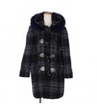 カオン Kaon チェック ダッフルコート ファー付きフード S ブラック 黒