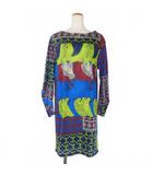 ツモリチサト TSUMORI CHISATO バナナ 千鳥格子 総柄 ニット ワンピース チュニック 2 マルチカラー