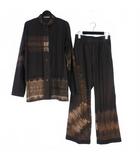 イッセイミヤケ ISSEY MIYAKE ペルマネンテ PERMANENTE 90s ミシンステッチ 抜染 プリント シャツ ワイドパンツ セットアップ 上下 茶 ブラウン