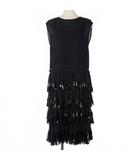 ドリスヴァンノッテン DRIES VAN NOTEN スパンコール フリンジ ティアード ワンピース ノースリーブ 36 黒 ブラック
