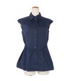 プラダ PRADA ノースリーブシャツ リボンブラウス プリーツ 40 紺 ネイビー 国内正規品