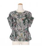 レキサミ REKISAMI 植物柄 ブラウス 半袖リブ 1 灰 グレー