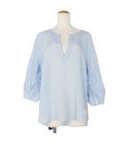 ブラーミン BRAHMIN スキッパー シャツ ブラウス 七分袖 サイズ38 ライトブルー 青