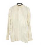 イッセイミヤケ ISSEY MIYAKE 95SS バンドカラー ストライプシャツ シルク ステッチ ホワイト 白 ME51-FJ207