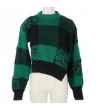 チェック柄ニット セーター 長袖 クルーネック サイズ1 ブラック 黒 グリーン 緑 22-05945