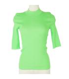 リブニットカットソー 半袖 モックネック サイズ38 ライトグリーン 黄緑