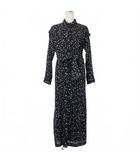 18AW ドットフラワー シャツワンピース ロング 長袖 サイズ1 ブラック 黒 ネイビー 紺 ホワイト 白 15112-5081