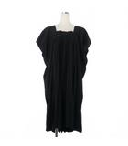 スクエアネック プリーツワンピース ロング丈 半袖 S 黒 ブラック LV-D10-900