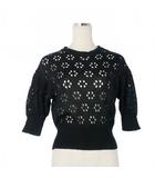 ルルロジェッタ ルールロジェット leur logette 透かし編み ニット セーター フラワー柄 半袖 パフスリーブ 1 ブラック 黒 20358