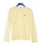 プレイコムデギャルソン PLAY COMME des GARCONS ボーダー Tシャツ カットソー 長袖 ロンT 丸首 コットン Mサイズ イエロー 黄 ホワイト 白 AZ-T217