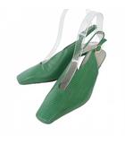 レザー型押し パンプス スクエアトゥ アンクルストラップ 22.5cm グリーン 緑