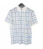 アクアスキュータム AQUASCUTUM ポロシャツ 半袖 チェック柄 コットン Lサイズ ブルー 青 ホワイト 白