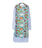 コムデギャルソンシャツ COMME des GARCONS SHIRT 19AW コミック柄 プリント ストライプ シャツワンピース 長袖 ロング M 青 ブルー W27118