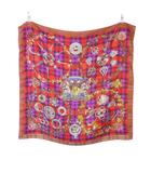 エルメス HERMES カレ90 FLEURS D'ECOSSE スコットランドの花 シルク スカーフ チェック 赤 レッド