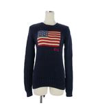 ポロ バイ ラルフローレン Polo by Ralph Lauren 星条旗 フラッグ コットン ニット セーター 長袖 XS 紺 ネイビー