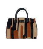 マックスマーラ MAX MARA ストライプ レザーハンドバッグ ショルダーバッグ 2WAY 茶 黒 ブラウン ブラック 14-51-61163