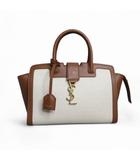 イヴサンローラン YVES SAINT LAURENT ベイビー ダウンタウン ハンドバッグ トートバッグ キャンバス レザー ロゴ ブラウン E111025572 1123