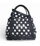 バレンシアガ BALENCIAGA 美品 ネイビー カバス スモール トートバッグ スプレードット柄 キャンバス レザー ブラック E010701266363 0119
