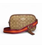 コーチ COACH 美品 ミニ ジェイミー カメラ バッグ シグネチャー ジャカード レザー ショルダーバッグ クロスボディ ブラウン k355235 0206