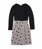 ダイアンフォンファステンバーグ DIANE von FURSTENBERG カシュクールワンピース ドレス シルク 総柄 ストレッチ 長袖 ひざ丈 0 黒 ブラック 白 0619