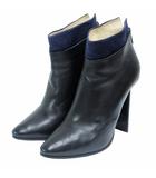 ジミーチュウ JIMMY CHOO ブーティ レザー 切替 スエード バイカラー チャンキーヒール 38 約25cm 黒 紺 ブラック ネイビー 0711
