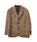 美品 テーラードジャケット チェック シングル 3B エルボーパッチ くるみボタン 男の子 7 130 茶 ブラウン 0728