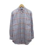 ボタンダウンシャツ BD 長袖 チェック柄 オーバーサイズ M 青 ブルー 紫 パープル HP4350-71 ■MET2