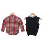 2点セット ボタンダウンシャツ BDシャツ ニットベスト 130cm 110cm 赤 レッド 紺 ネイビー マルチカラー ■MET2