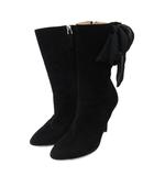 ショートブーツ リボンモチーフ スエード ジップアップ 黒 ブラック 5 1/2D