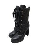 トッズ TOD'S 美品 ブーツ ハイヒール チャンキーヒール キルティングレザー レースアップ ジップアップ 35 22cm 黒 ブラック