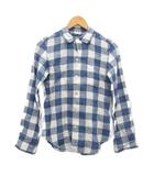 ラルフローレン RALPH LAUREN リネンシャツ チェック 長袖 青 ブルー 160 ■MET2