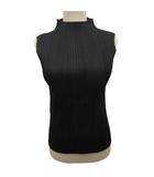 プリーツプリーズ PLEATS PLEASE 美品 BASICS プリーツカットソー ノースリーブ モックネック 3 L 黒 ブラック PP05JK102