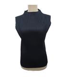 プリーツプリーズ PLEATS PLEASE 美品 NEW COLORFUL BASICS 4 プリーツカットソー  ノースリーブ モックネック 3 L 紺 ネイビー PP05JK402