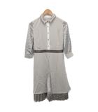 美品 ワンピース スカート ロング 切替 ハーフボタン 総柄 金ボタン ベージュ 36 約S ■YHS5