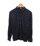 ランバン LANVIN シャツ 長袖 総柄 ウール 紺 ネイビー ■YHS10