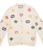 グッチ GUCCI 美品 ジャガード コットン リネン カーディガン ニット 総柄 金釦 麻 羽織り 626642 S アイボリー マルチカラー