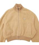 美品 カシミヤ フリースジップジャケット ブルゾン 切替 リブ 三角ロゴプレート ハイネック S キャメル 茶 0626