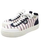 クリスチャンルブタン Christian louboutin HAPPYRUI スニーカー ローカット シューズ 靴 ボーダー キャンバス 37 24cm アイボリー