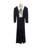 スナイデル SNIDEL 美品 22年 ブラウスカラードッキングプリーツニットワンピース ロング ニット SWNO225057 紺 ネイビー 0 約S