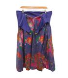 イッセイミヤケ ISSEY MIYAKE 70s 80s フレアスカート ロングスカート ミモレ ロング 総柄 M 紫 パープル マルチカラー EJ56019