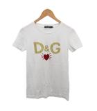 ドルチェ&ガッバーナ ドルガバ DOLCE&GABBANA Tシャツ カットソー 半袖 プリント ロゴ ラメ 36 白 ホワイト F8H32T