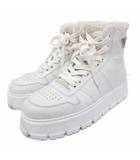ブーツ レザースニーカー シューズ 靴 ハイカット ボア ムートン 三角ロゴ チャンキー 厚底 プラットフォーム 38 25cm 白 ホワイト