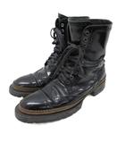 ドルチェ&ガッバーナ ドルガバ DOLCE&GABBANA ロングブーツ 革靴 メダリオン ダービー ウィングチップ レースアップ ヒール 厚底 プラットフォーム レザー 9 黒 ブラック 4085