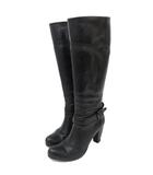 ラボキゴシ RABOKIGOSHI ロングブーツ ヒールブーツ レザー ハイヒール チャンキーヒール 23.5cm 黒 ブラック ■YHS9