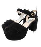 プラダ PRADA ストラップサンダル ハイヒール チャンキーヒール ウェッジソール 厚底 スエード 36 23cm 黒 ブラック