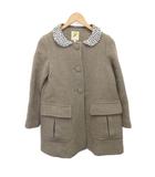 レイビームス Ray Beams ノーカラーコート 2WAY ビジュー 丸襟 Aライン ウール 0 ベージュ ■TC