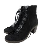 スナイデル SNIDEL 16SS ショートブーツ レースアップ スエード オープントゥ M 黒 ブラック ■TC