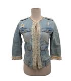 ダブルスタンダードクロージング ダブスタ DOUBLE STANDARD CLOTHING デニムジャケット ジージャン カットオフ ノーカラー ダメージ加工 インディゴブルー F ■TC