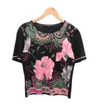 レオナール LEONARD カットソー Tシャツ 半袖 花柄 黒 ブラック 38 ■IBO90