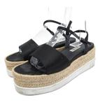 ミュウミュウ miumiu ブラックサテンエスパドリーユプラットフォーム サンダル ミュール 厚底 プラットフォーム 37.5 24.5cm 黒 ブラック ベージュ ■IBO90